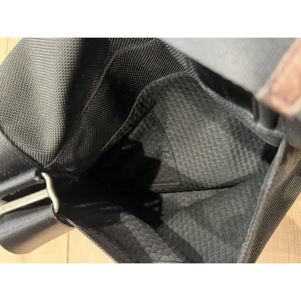 TUMI Alpha Ballistic Nylon Messenger Crossbody Laptop Bag Black Brown Leather